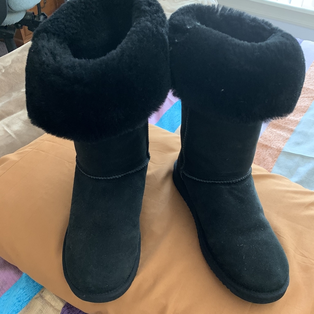 Womens Black Suede Leather Boots